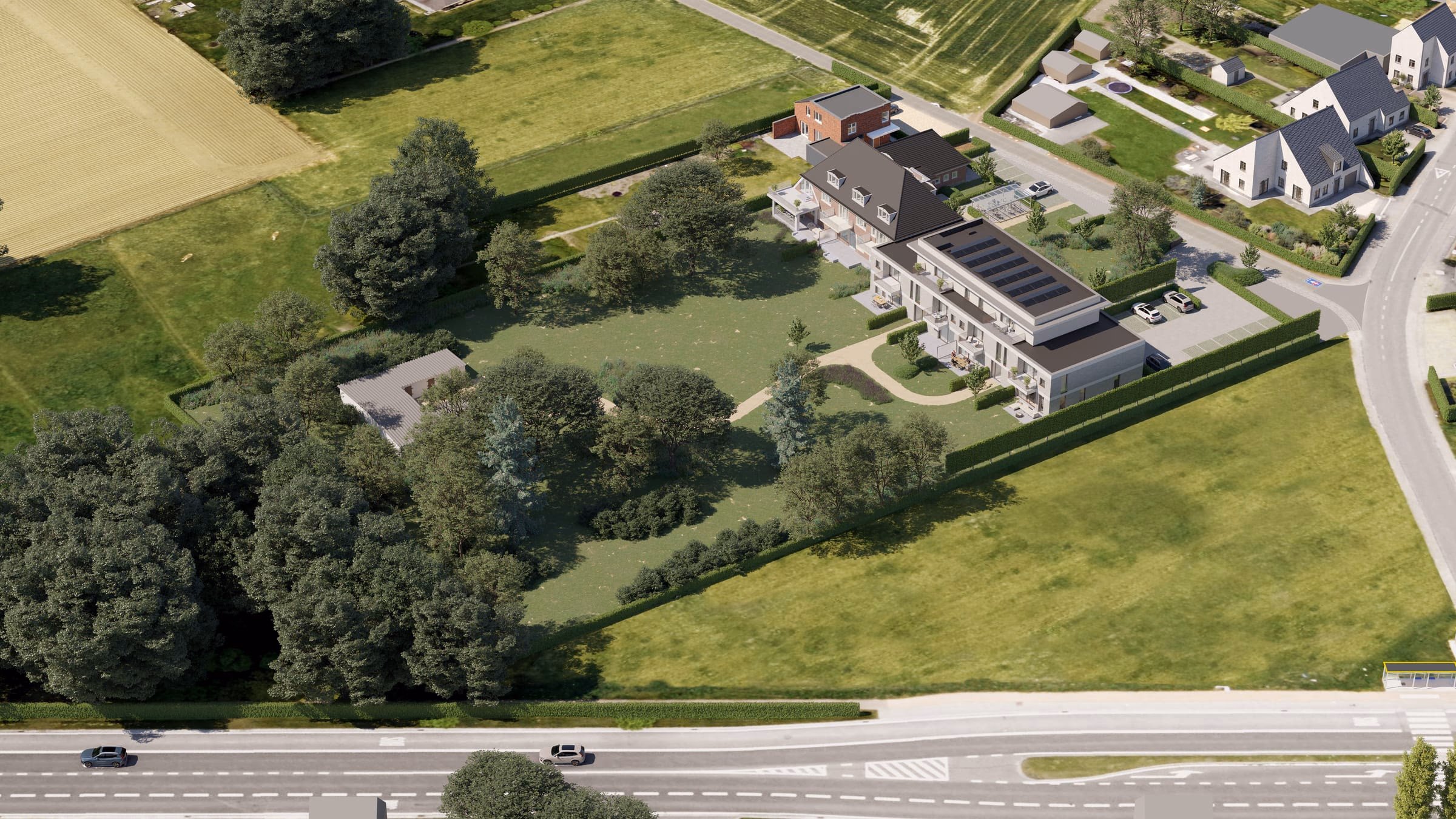 Luchtbeeld van Parkhof aan de straatzijde