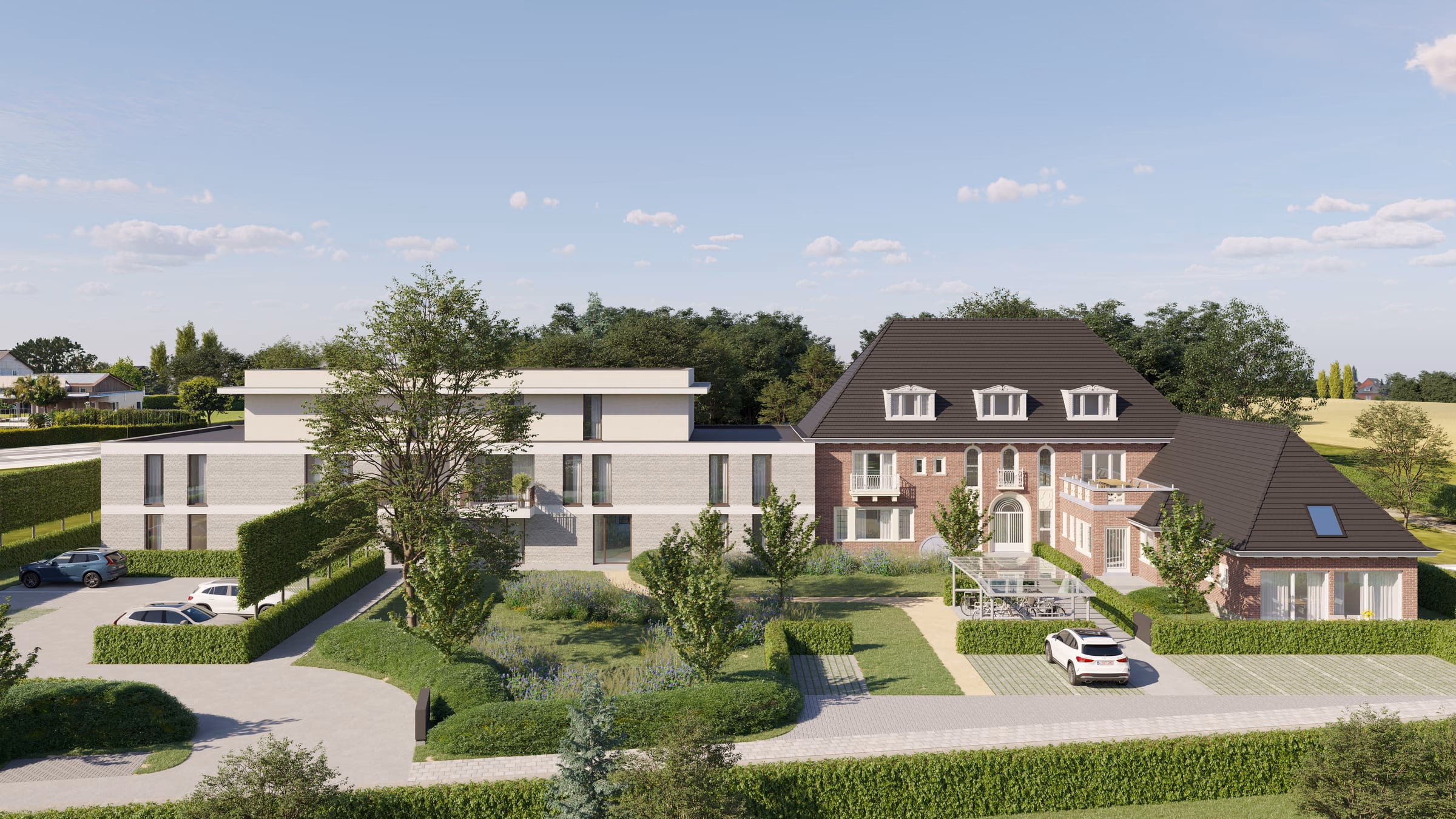 De dokterswoning en de nieuwbouw van Parkhof rond de parktuin