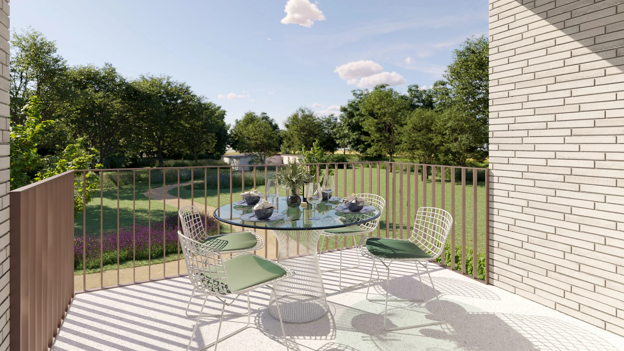 Terras met uitzicht op de parktuin van Parkhof