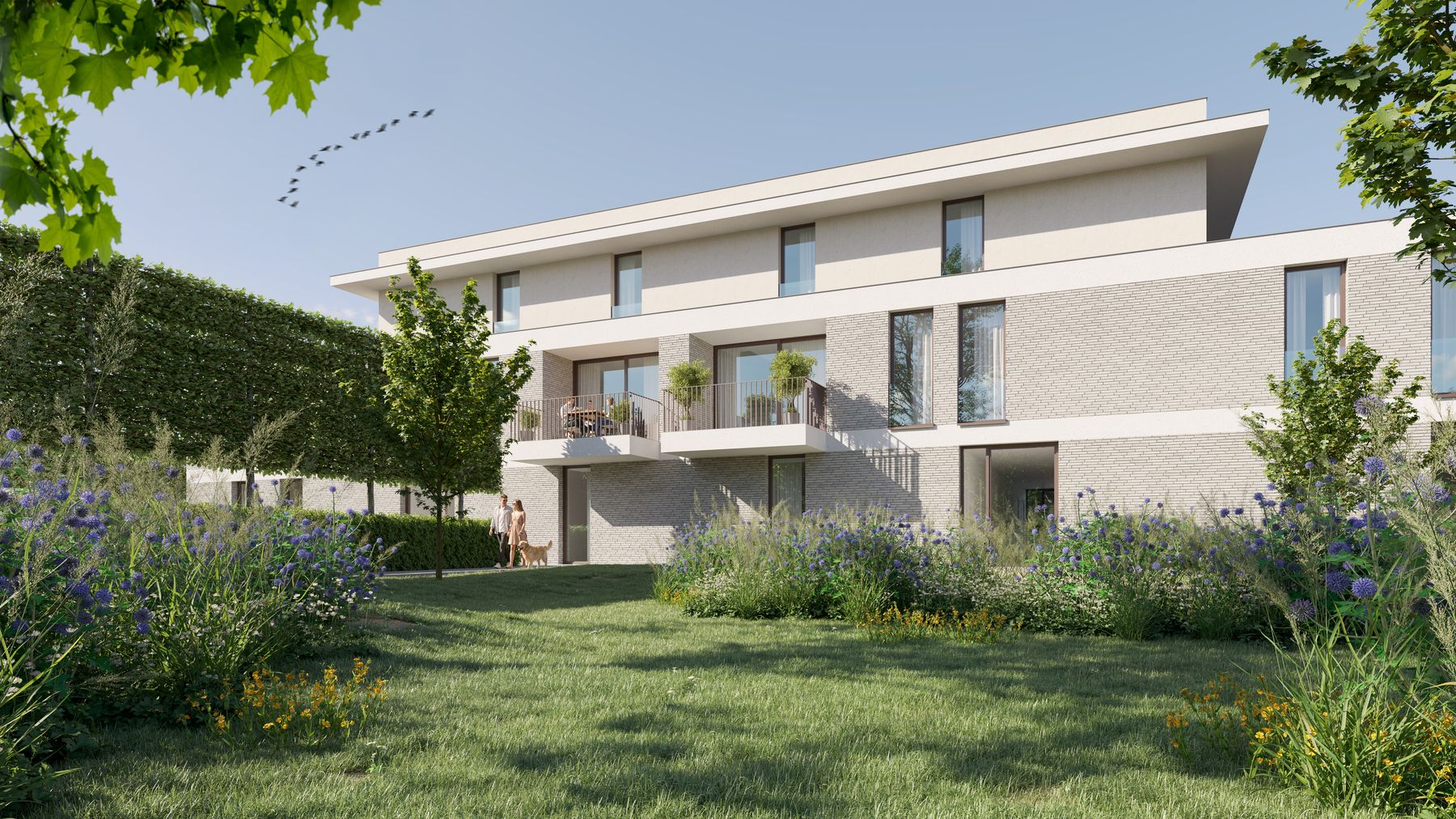 Tuinzijde van de nieuwbouwappartementen